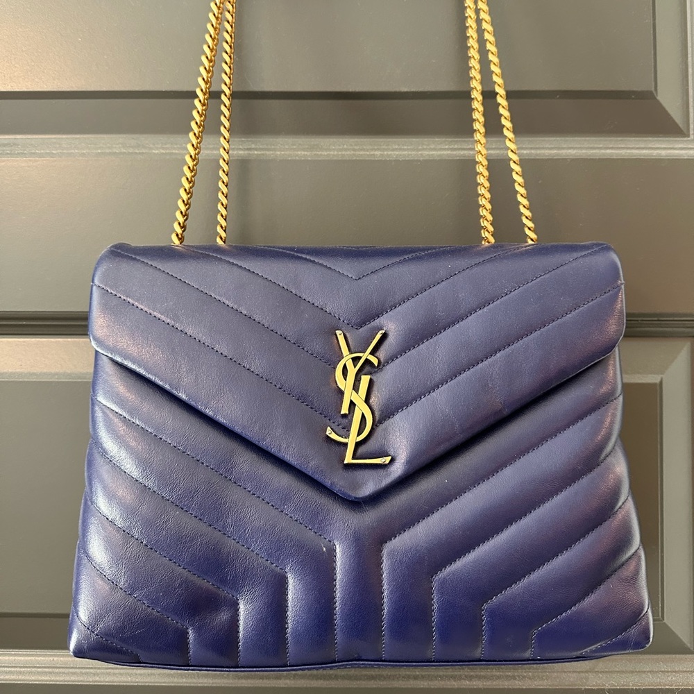 Yves Saint Laurent medium Lou LOU Blue Quilted Leather Shoulder Bag